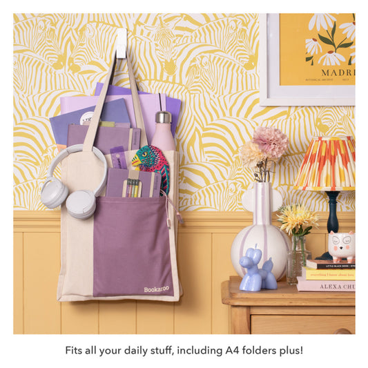 BOOKAROO TOTE BAG - AUBERGINE & CREAM - Gift from The Bookhouse Broughty Ferry- Just £16.99! Shop now