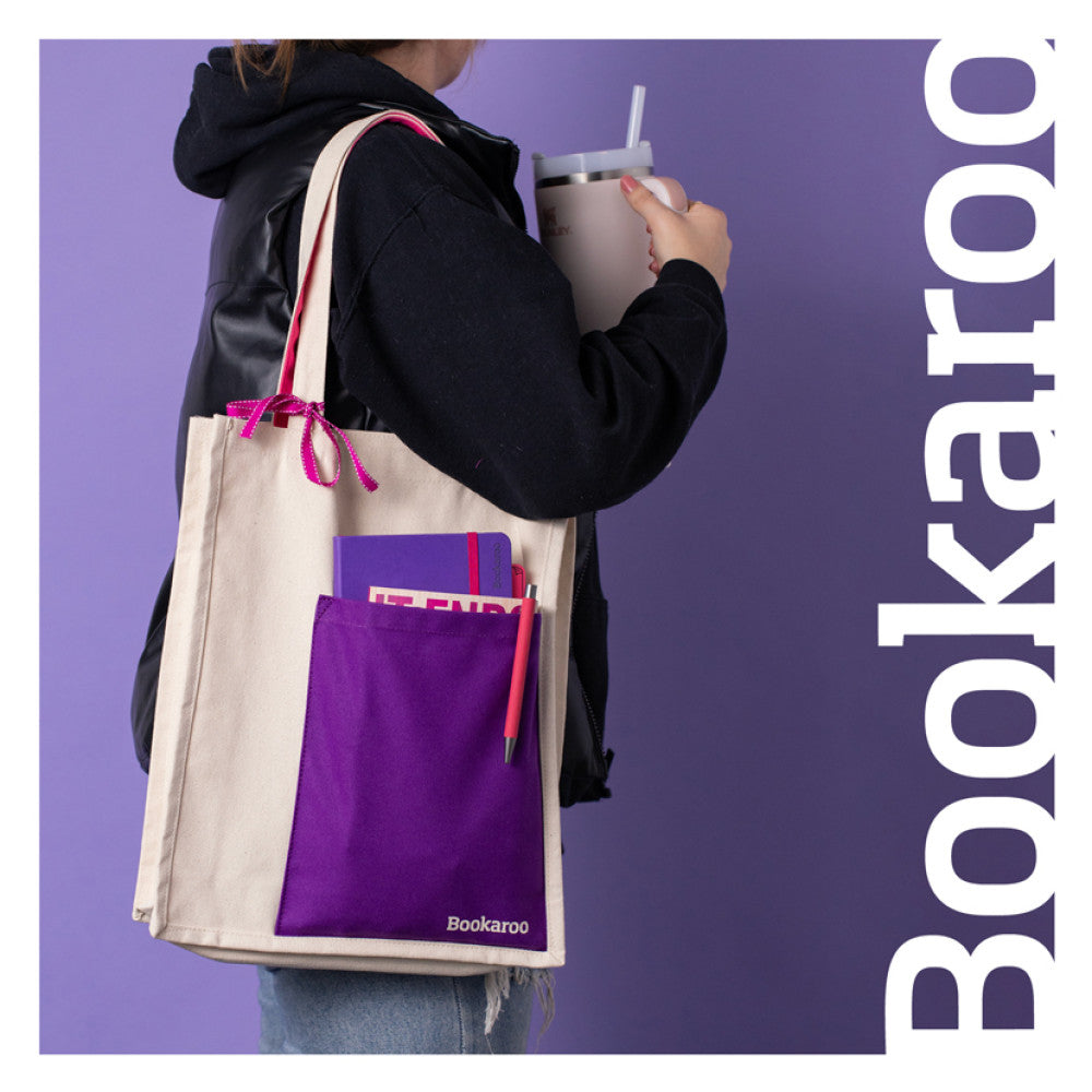 BOOKAROO TOTE BAG - AUBERGINE & CREAM - Gift from The Bookhouse Broughty Ferry- Just £16.99! Shop now